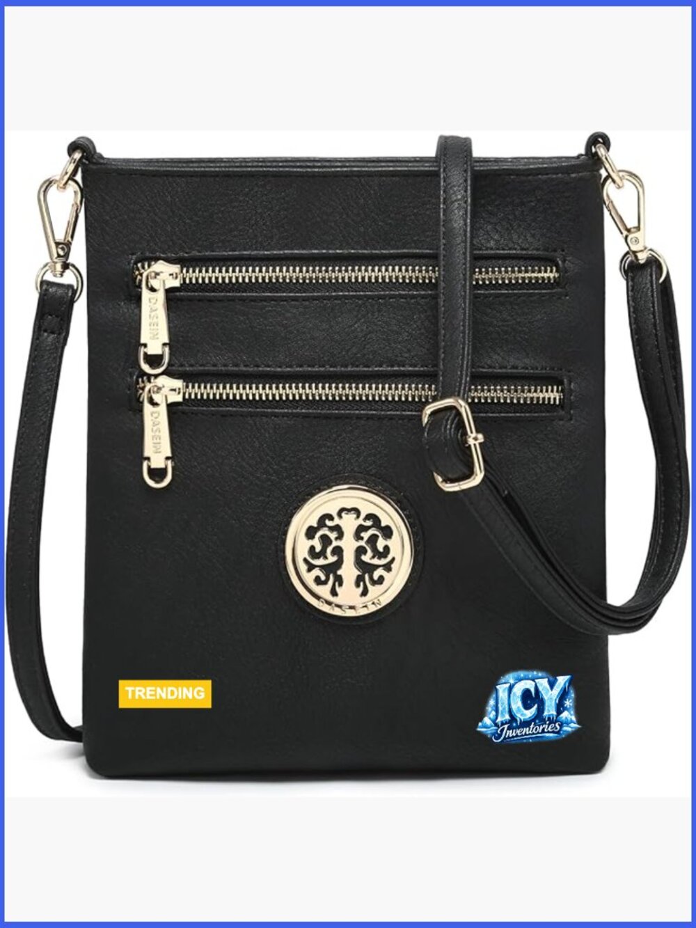Faux Leather Crossbody Bag With Multi Zipper Pockets